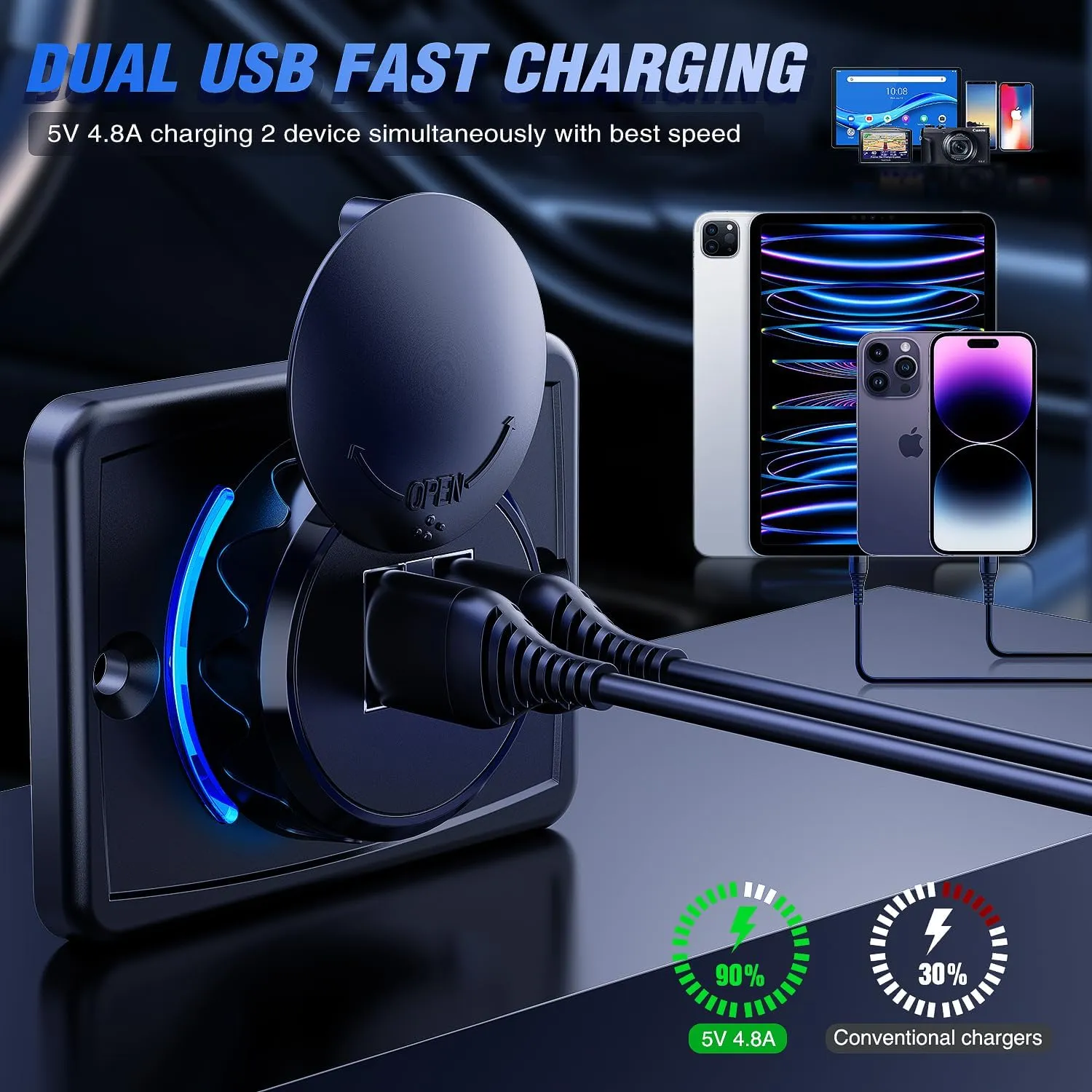 12V 24V Dual USB Charger 3A Car Outlet
