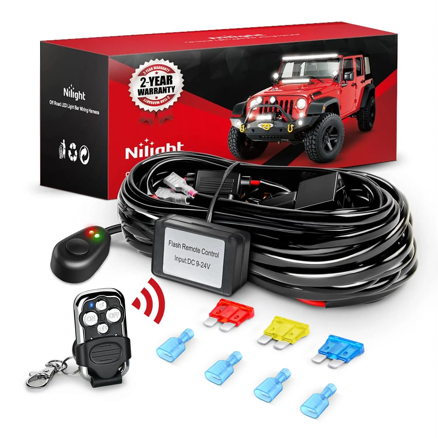 14AWG Wire Harness Kit 1 Lead W/ Remote Controller Switch | 3 Fuses | 4 Spade Connectors