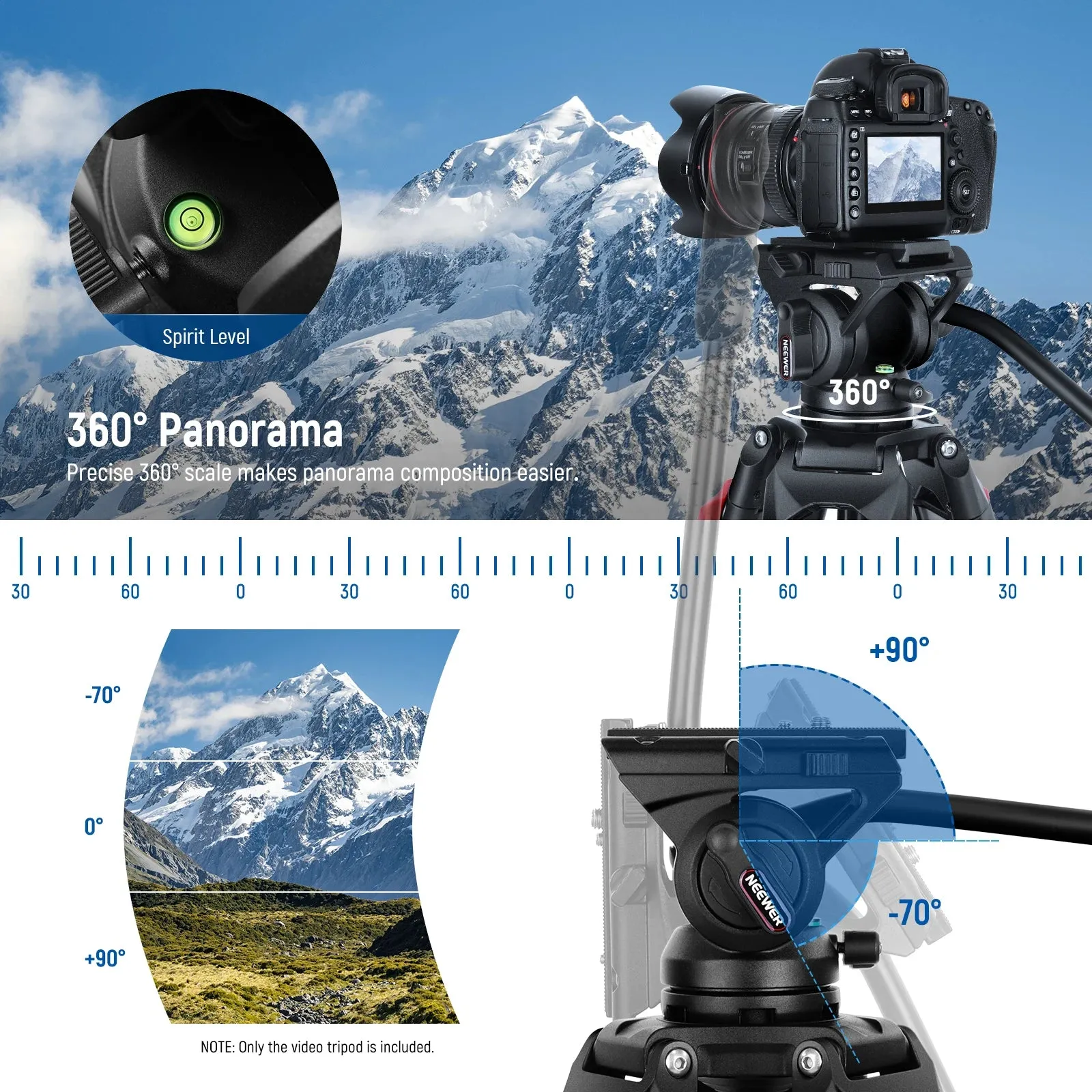 74 Pro Video Tripod with Fluid Head Heavy Duty Aluminum 360 Pan Tilt for Dslr & Camcorder
