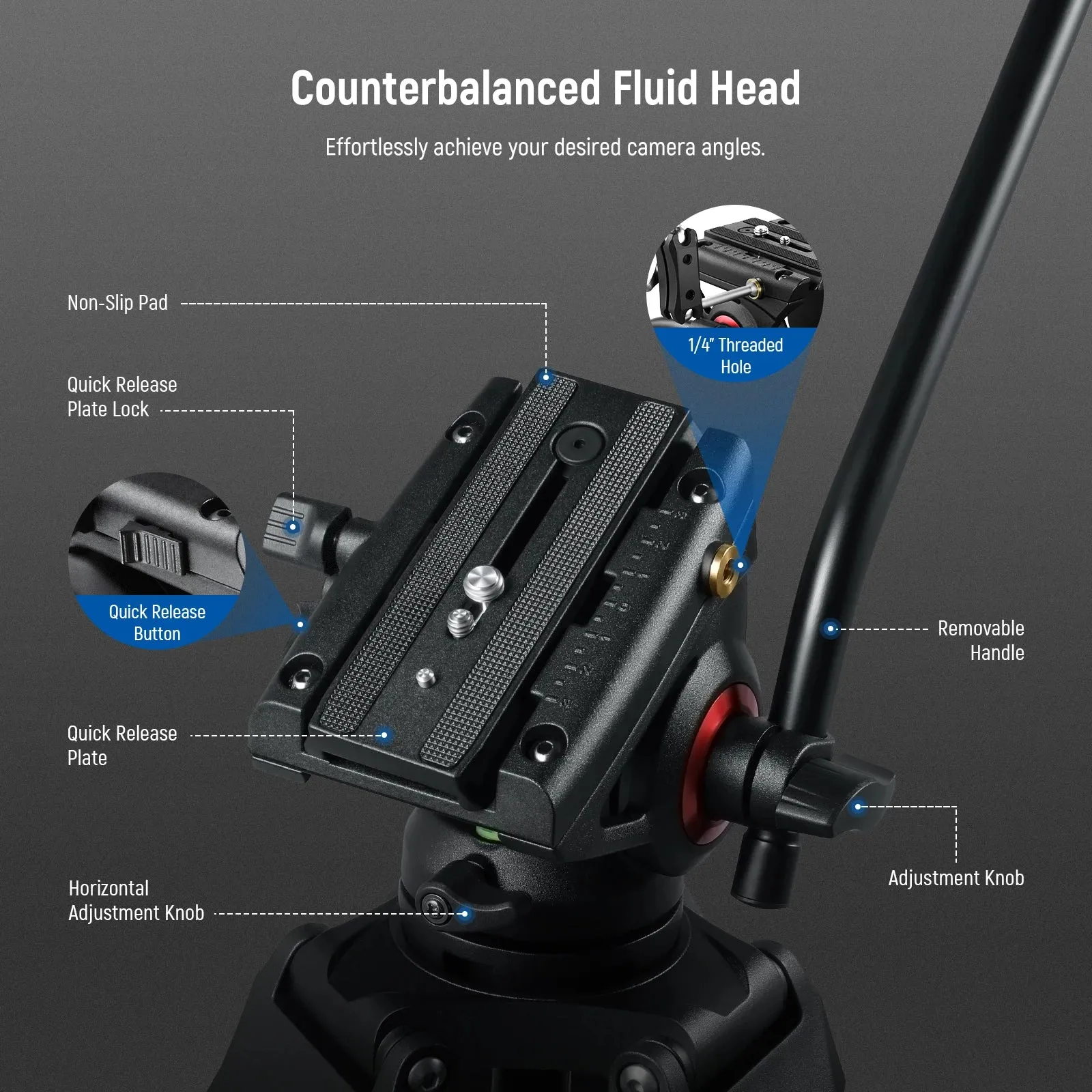 74 Pro Video Tripod with Fluid Head Heavy Duty Aluminum 360 Pan Tilt for Dslr & Camcorder