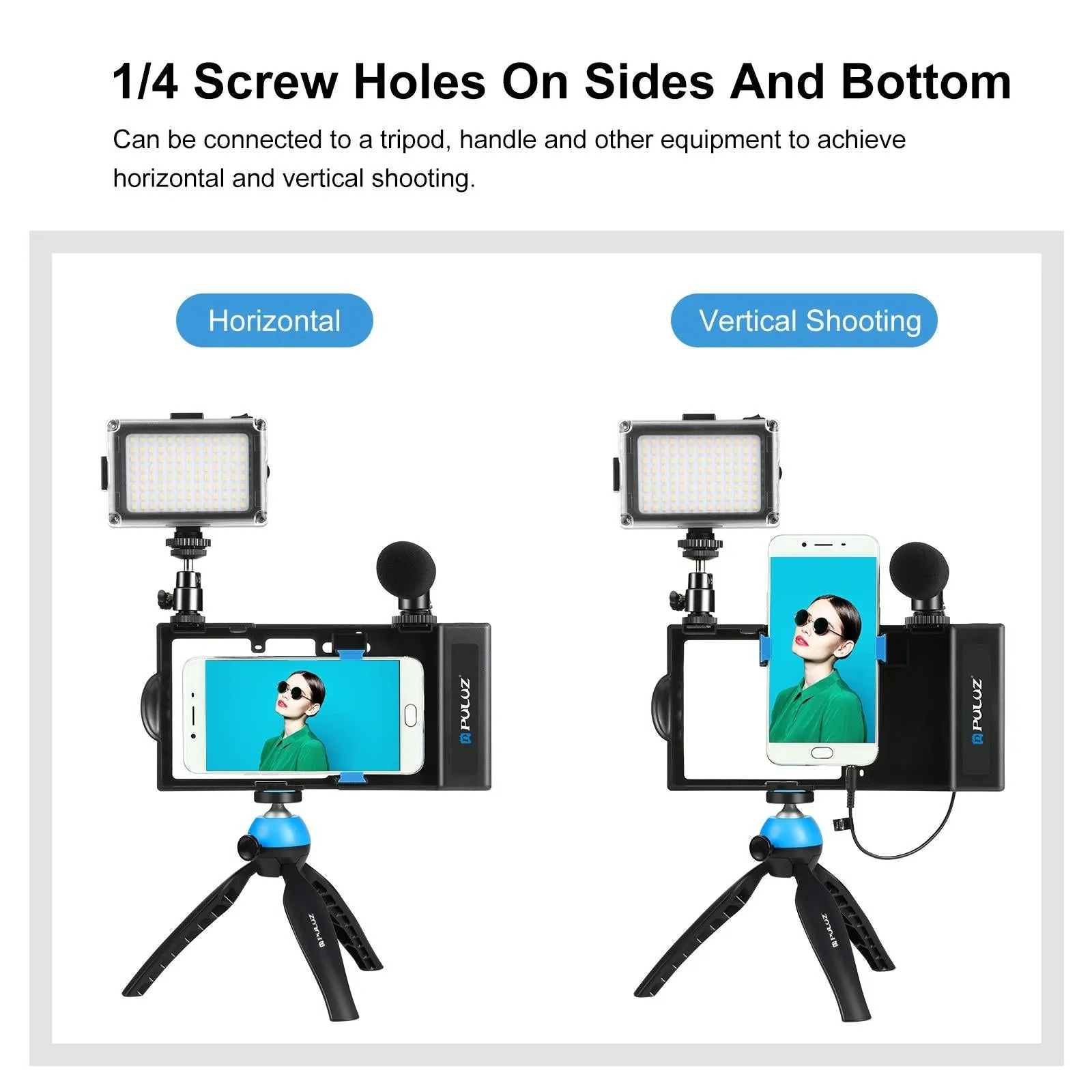 Bluetooth Vlogging Kit With Led Light Mic Tripod - Blue