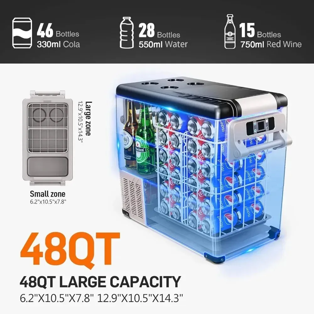 Car Refrigerator, 48QT (45L) Car Fridge Electric Cooler APP Control, 12V Refrigerator -4~68, Portable Refrigerator for Camping