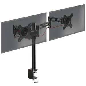 Duronic Computer Monitor Arms Stand DM352 BK Dual Freestanding PC Multi Arm Desk Mount Twin Adjustable Stands for VESA 75/100 Two 13-27 Inch LED LCD Screens 8kg Capacity Mounts Tilt -15/ 15 - Black
