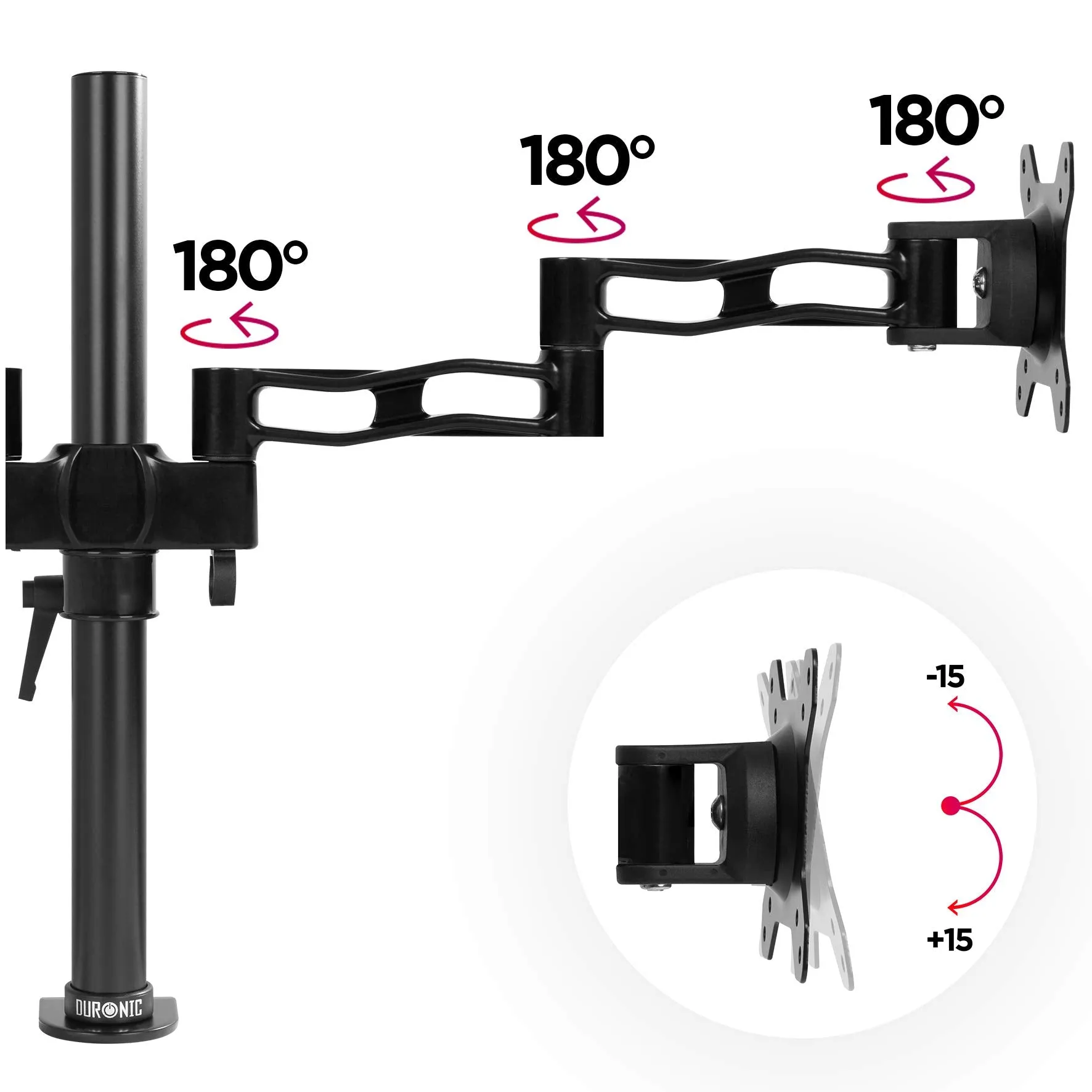 Duronic Computer Monitor Arms Stand DM352 BK Dual Freestanding PC Multi Arm Desk Mount Twin Adjustable Stands for VESA 75/100 Two 13-27 Inch LED LCD Screens 8kg Capacity Mounts Tilt -15/ 15 - Black