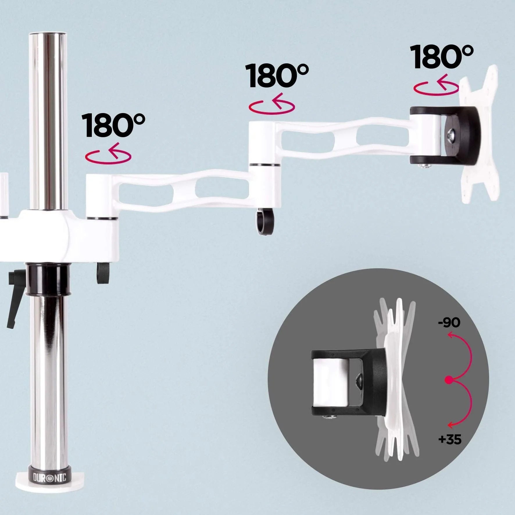 Duronic Dual Monitor Stand DM352 WE Double Monitor Arm White Twin Riser Two Mount for 13-27” Computer Screen 2 Height Adjustable Clamp Stands for PC Gaming Work Desk Home & Office Studio, VESA 75 100