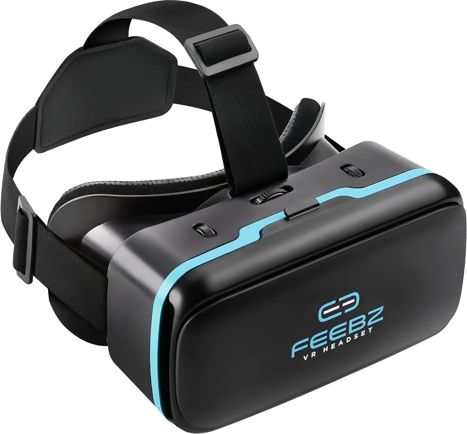 Feebz 3D VR Headset Compatible with iPhone & Android - with Built-in Action Button | Virtual Reality Goggles for 4.7”-6.5” Cell Phone - Wearable VR Set for Kids & Adults – Blue