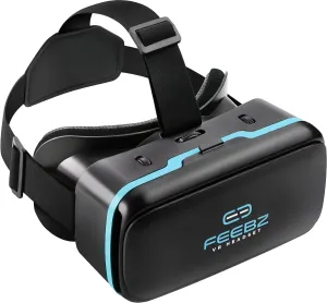 Feebz 3D VR Headset Compatible with iPhone & Android - with Built-in Action Button | Virtual Reality Goggles for 4.7”-6.5” Cell Phone - Wearable VR Set for Kids & Adults – Blue