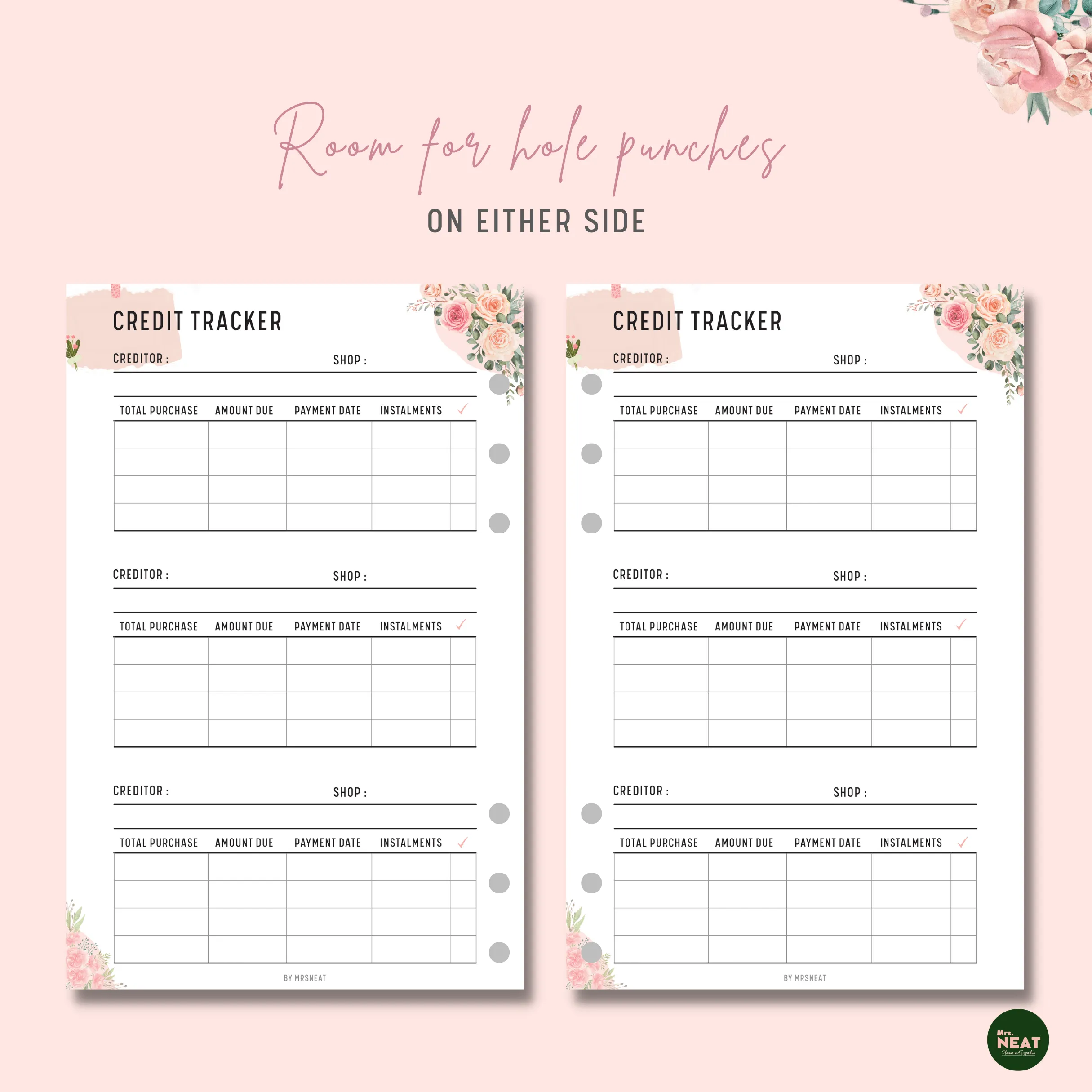 Floral Credit Tracker Printable - M010