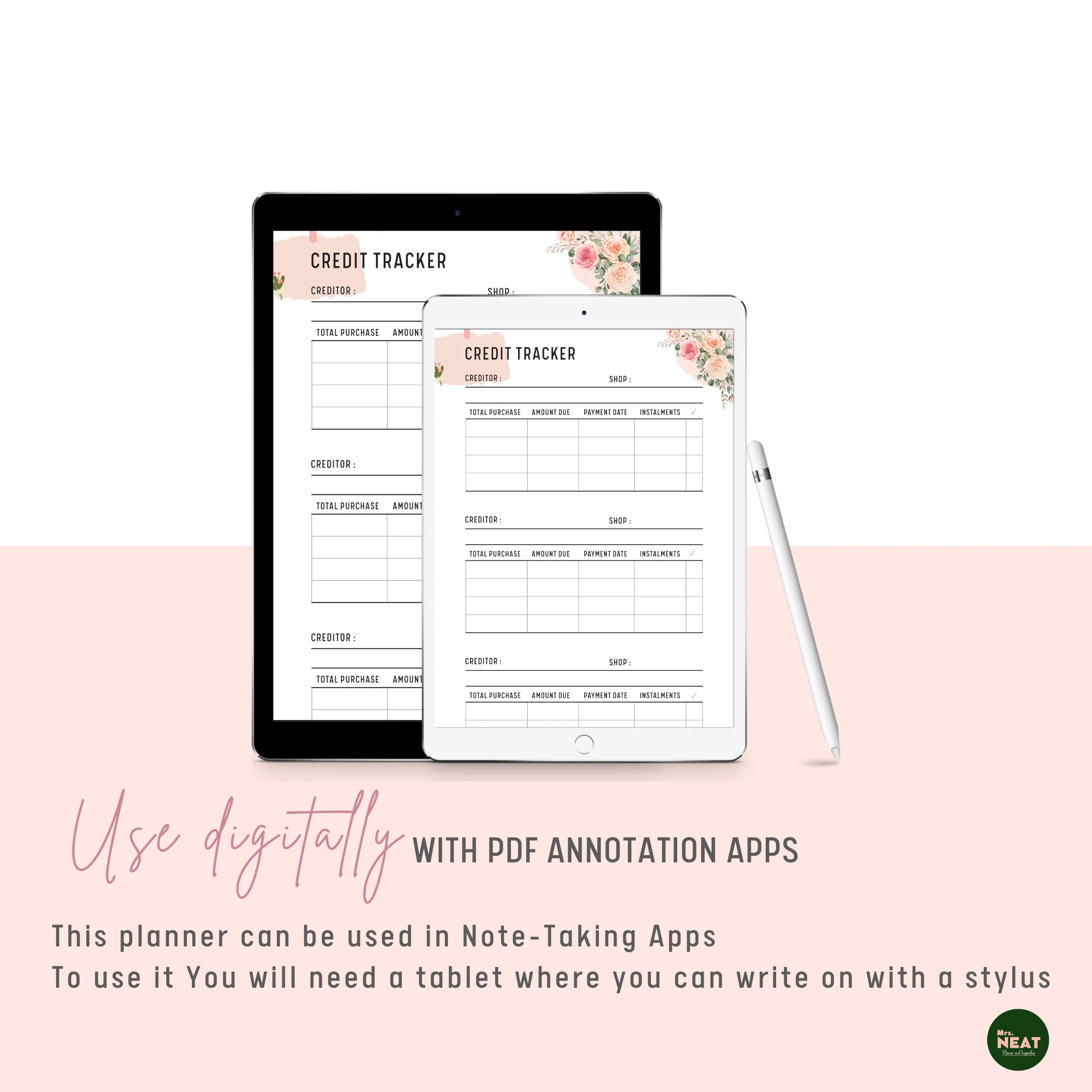 Floral Credit Tracker Printable - M010