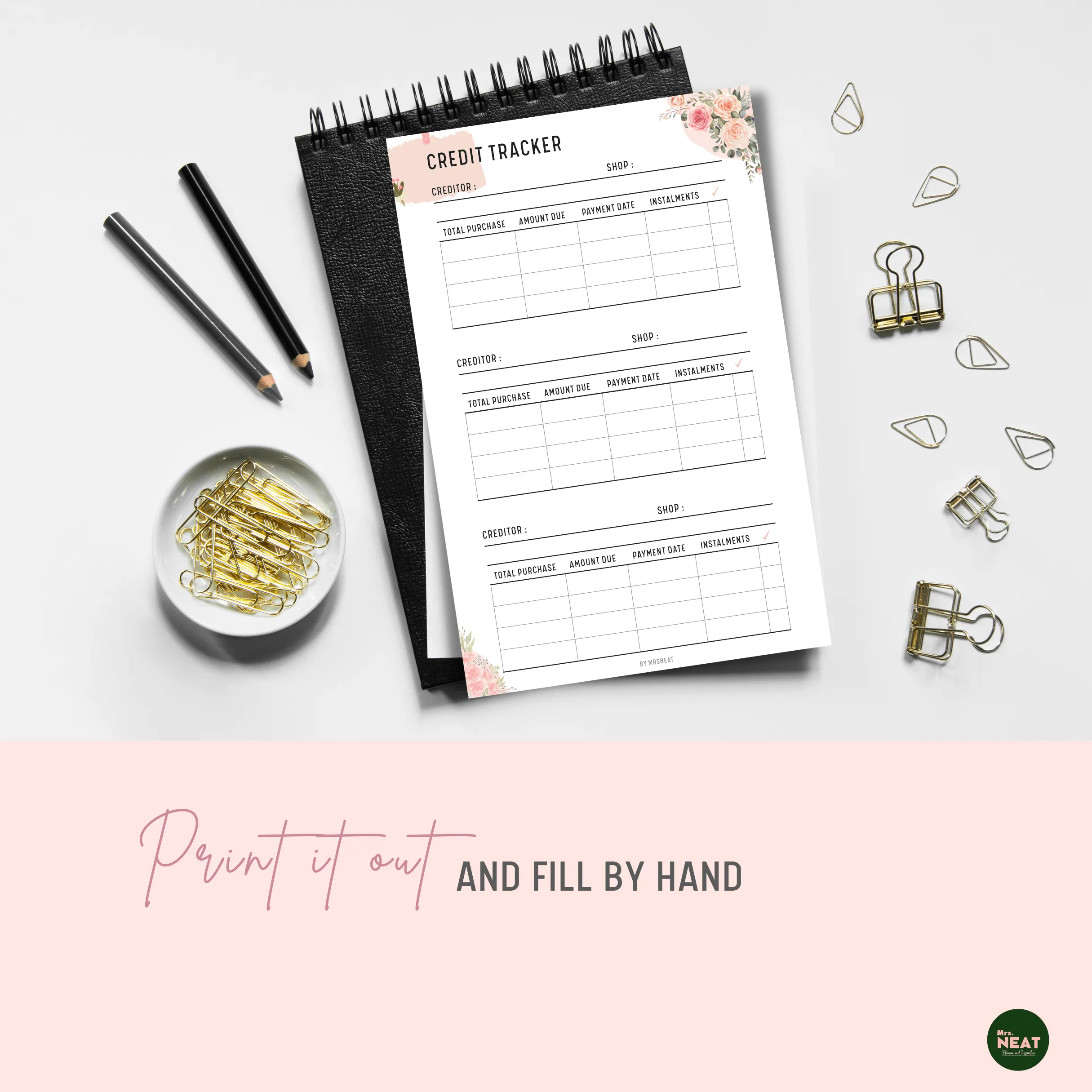 Floral Credit Tracker Printable - M010