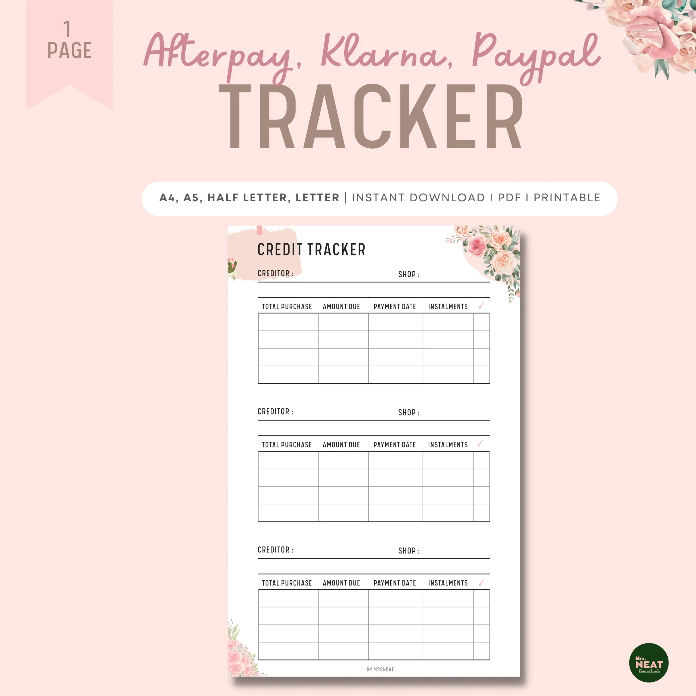 Floral Credit Tracker Printable - M010