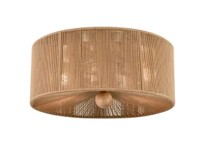 Flush Mount Fixture - Brushed Nickel - Brown Rope Shade - 13in. Diameter - E26 Medium Base