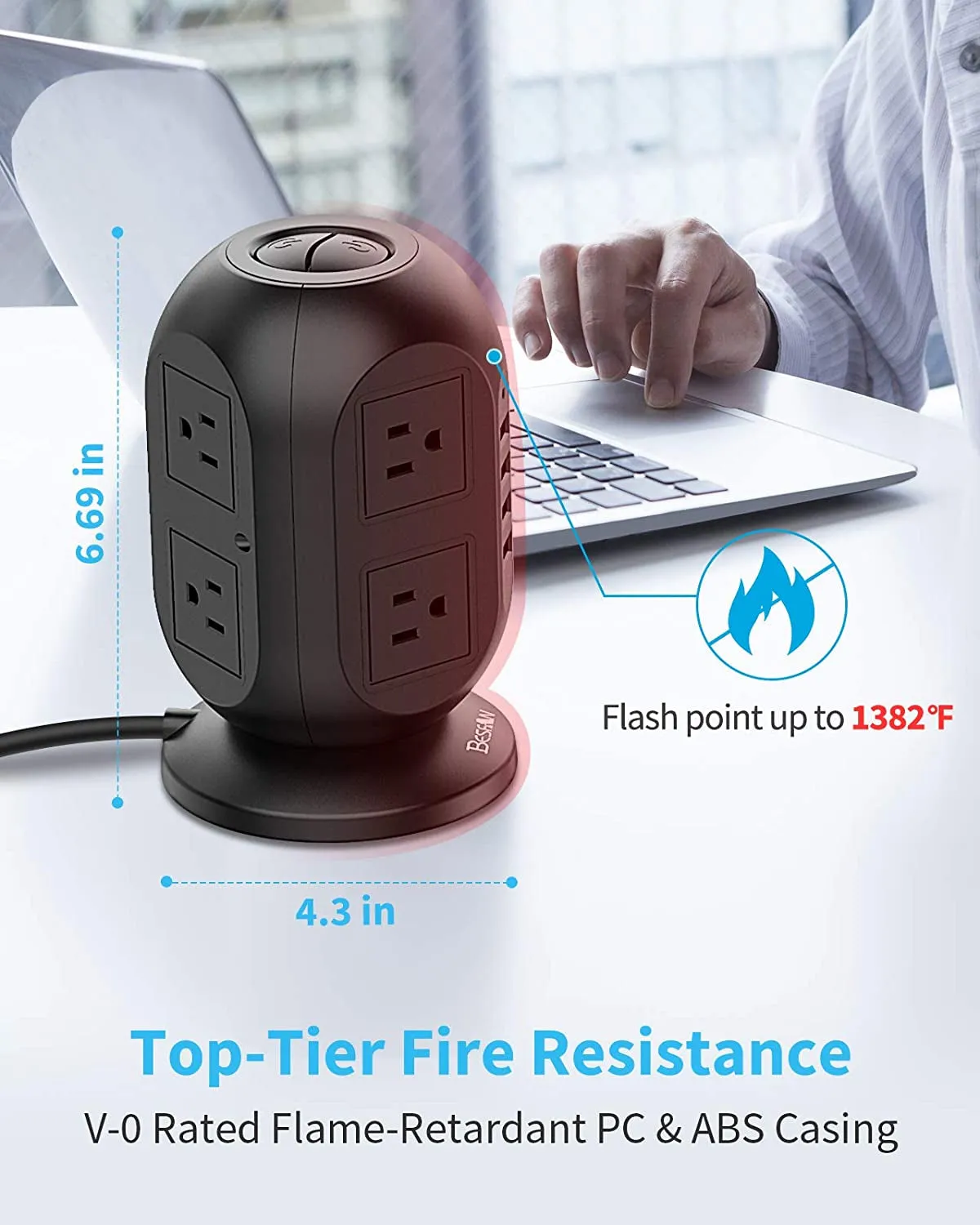 "Premium Tower Power Strip Surge Protector with Extended Cord – Safely and Efficiently Charge All Your Devices!"
