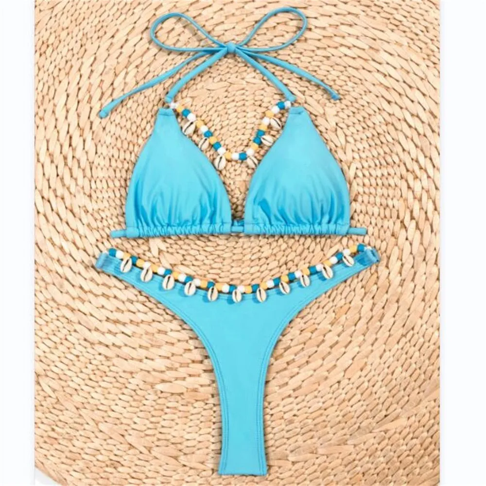 Solid Sky Cut Out Brazilian Bikini