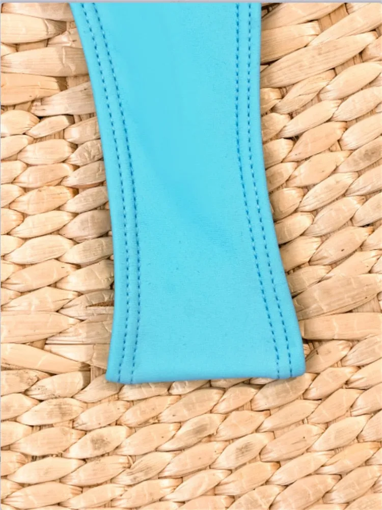 Solid Sky Cut Out Brazilian Bikini