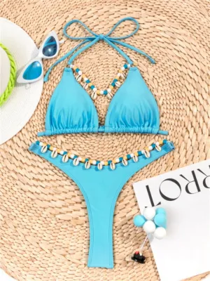 Solid Sky Cut Out Brazilian Bikini