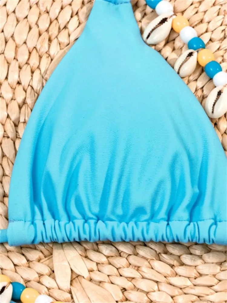 Solid Sky Cut Out Brazilian Bikini