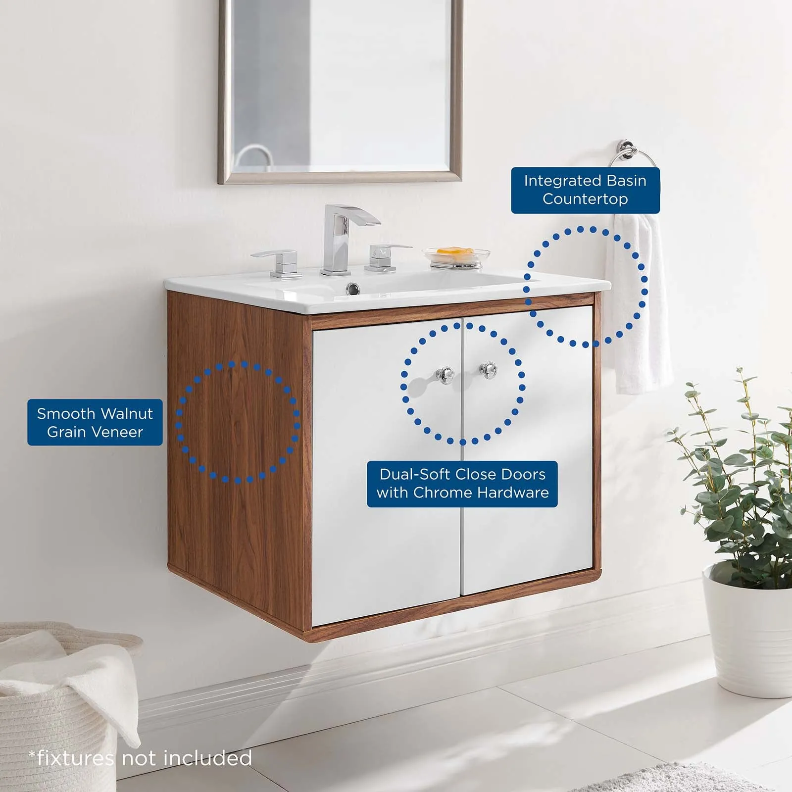 Transmit 24" 	Wall-Mount Bathroom Vanity Walnut White